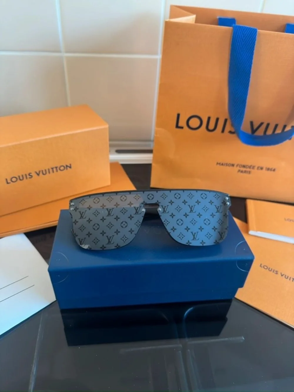 Louis Vuitton Black Monogram Shield Sunglasses with Navy Case